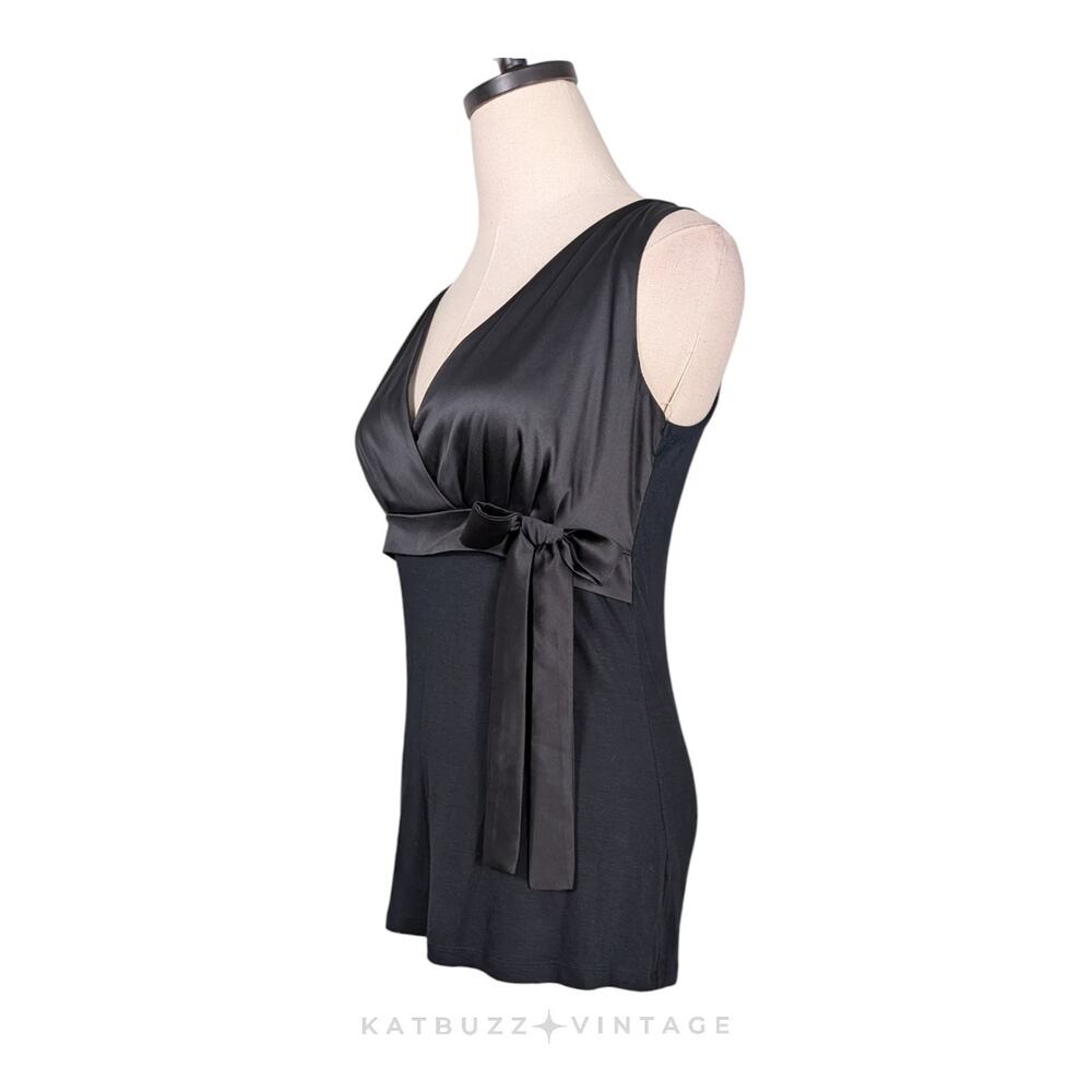 Vintage Babydoll Top S Black Y2K 90S Coquette Bow Satin Empire Glam Fairy Goth